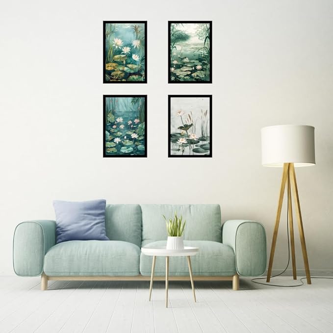 Framed Floral Posters With Glass for Home and Office Decoration - Set of 4 | A4 Size | 230 GSM Glossy Paper (Set 9)