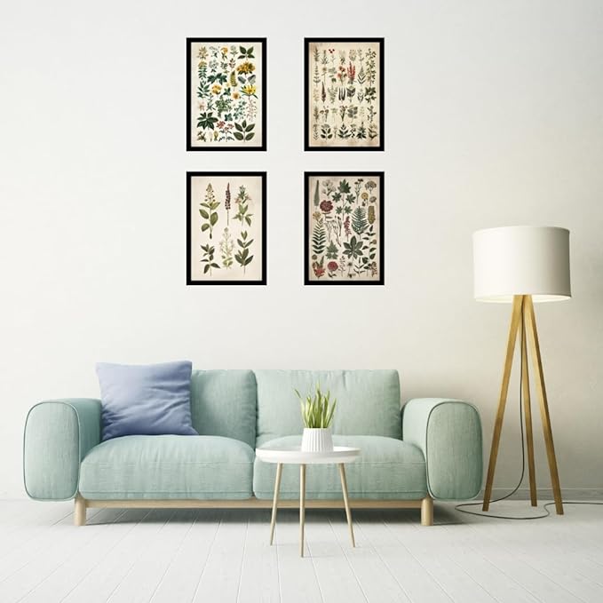 Framed Floral Posters With Glass for Home and Office Decoration - Set of 4 | A4 Size | 230 GSM Glossy Paper (Set 7)