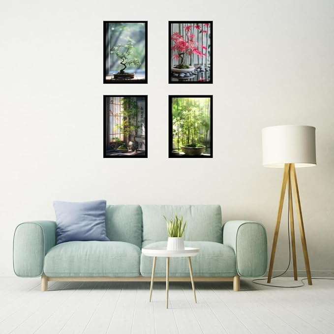 Framed Floral Posters With Glass for Home and Office Decoration - Set of 4 | A4 Size | 230 GSM Glossy Paper (Set 8)