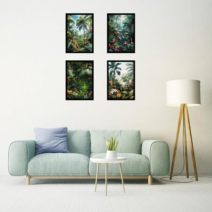 Framed Floral Posters With Glass for Home and Office Decoration - Set of 4 | A4 Size | 230 GSM Glossy Paper (Set 1)