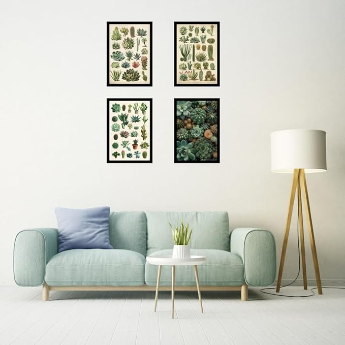 Framed Floral Posters With Glass for Home and Office Decoration - Set of 4 | A4 Size | 230 GSM Glossy Paper (Set 3)
