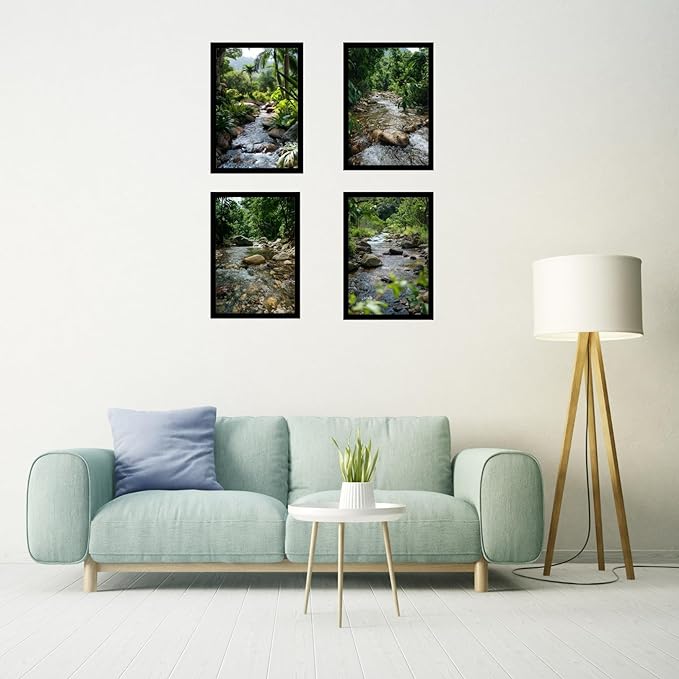 Framed Mountain Serenity Posters With Glass for Home and Office Decoration - Set of 4 | A4 Size | 230 GSM Glossy Paper (Set 10)