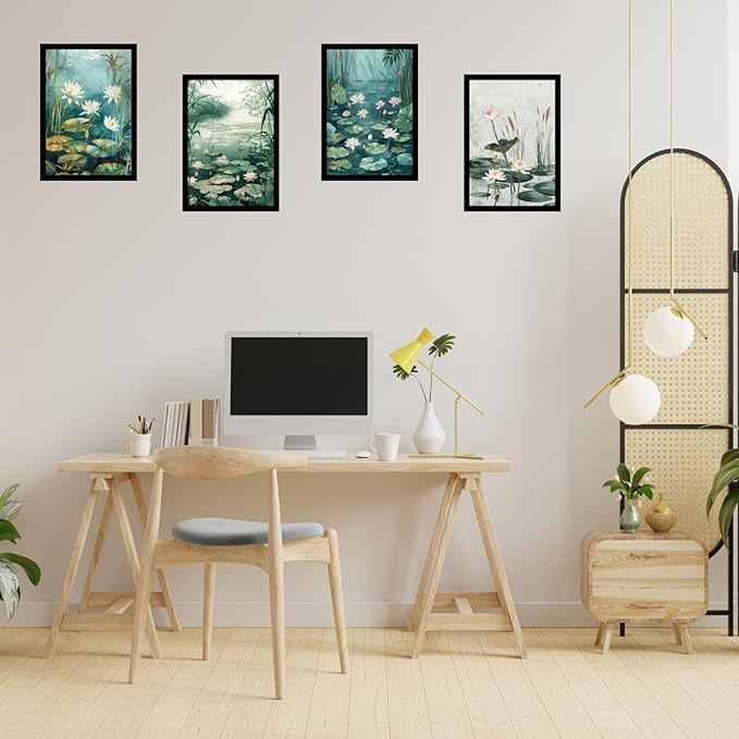 Framed Floral Posters With Glass for Home and Office Decoration - Set of 4 | A4 Size | 230 GSM Glossy Paper (Set 9)