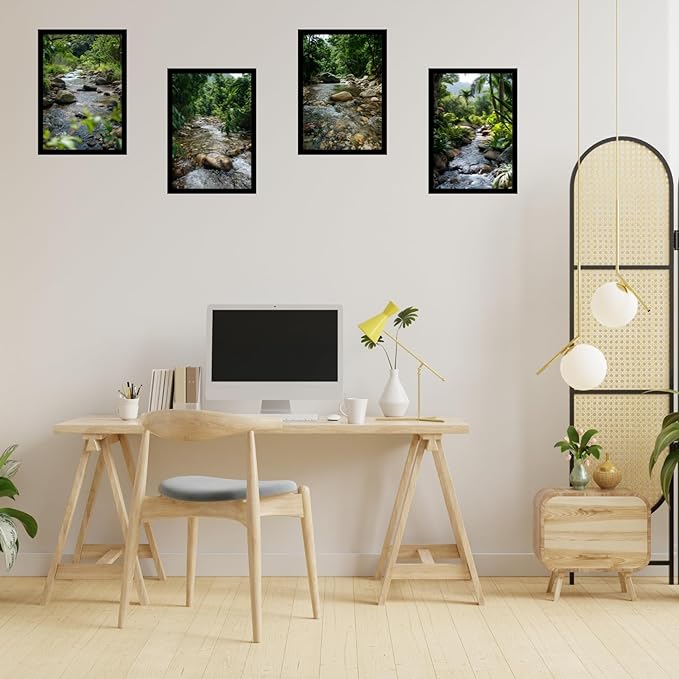 Framed Mountain Serenity Posters With Glass for Home and Office Decoration - Set of 4 | A4 Size | 230 GSM Glossy Paper (Set 10)