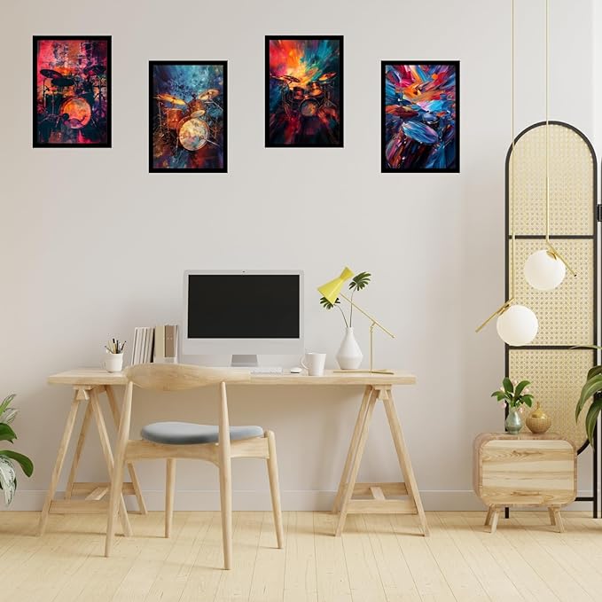 Framed Music Instruments Posters With Glass for Home and Office Decoration - Set of 4 | A4 Size | 230 GSM Glossy Paper (Set 6)