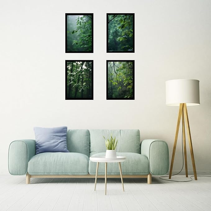 Framed Rain Posters With Glass for Home and Office Decoration - Set of 4 | A4 Size | 230 GSM Glossy Paper (Set 10)