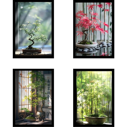 Framed Floral Posters With Glass for Home and Office Decoration - Set of 4 | A4 Size | 230 GSM Glossy Paper (Set 8)