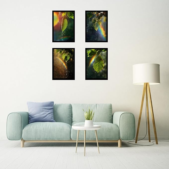 Framed Rain Posters With Glass for Home and Office Decoration - Set of 4 | A4 Size | 230 GSM Glossy Paper (Set 4)