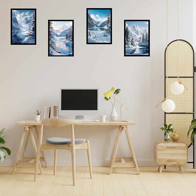 Framed Mountain Serenity Posters With Glass for Home and Office Decoration - Set of 4 | A4 Size | 230 GSM Glossy Paper (Set 4)