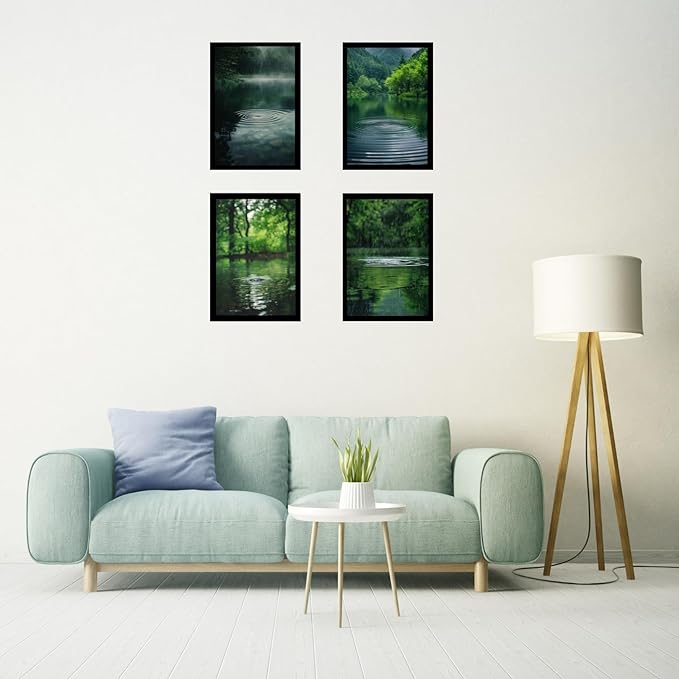 Framed Rain Posters With Glass for Home and Office Decoration - Set of 4 | A4 Size | 230 GSM Glossy Paper (Set 8)