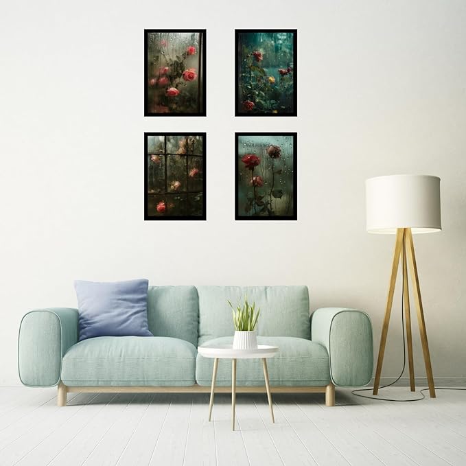 Framed Rain Posters With Glass for Home and Office Decoration - Set of 4 | A4 Size | 230 GSM Glossy Paper (Set 3)