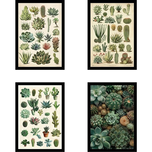 Framed Floral Posters With Glass for Home and Office Decoration - Set of 4 | A4 Size | 230 GSM Glossy Paper (Set 3)