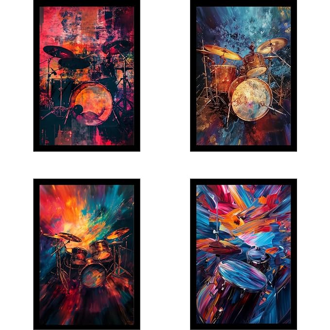 Framed Music Instruments Posters With Glass for Home and Office Decoration - Set of 4 | A4 Size | 230 GSM Glossy Paper (Set 6)