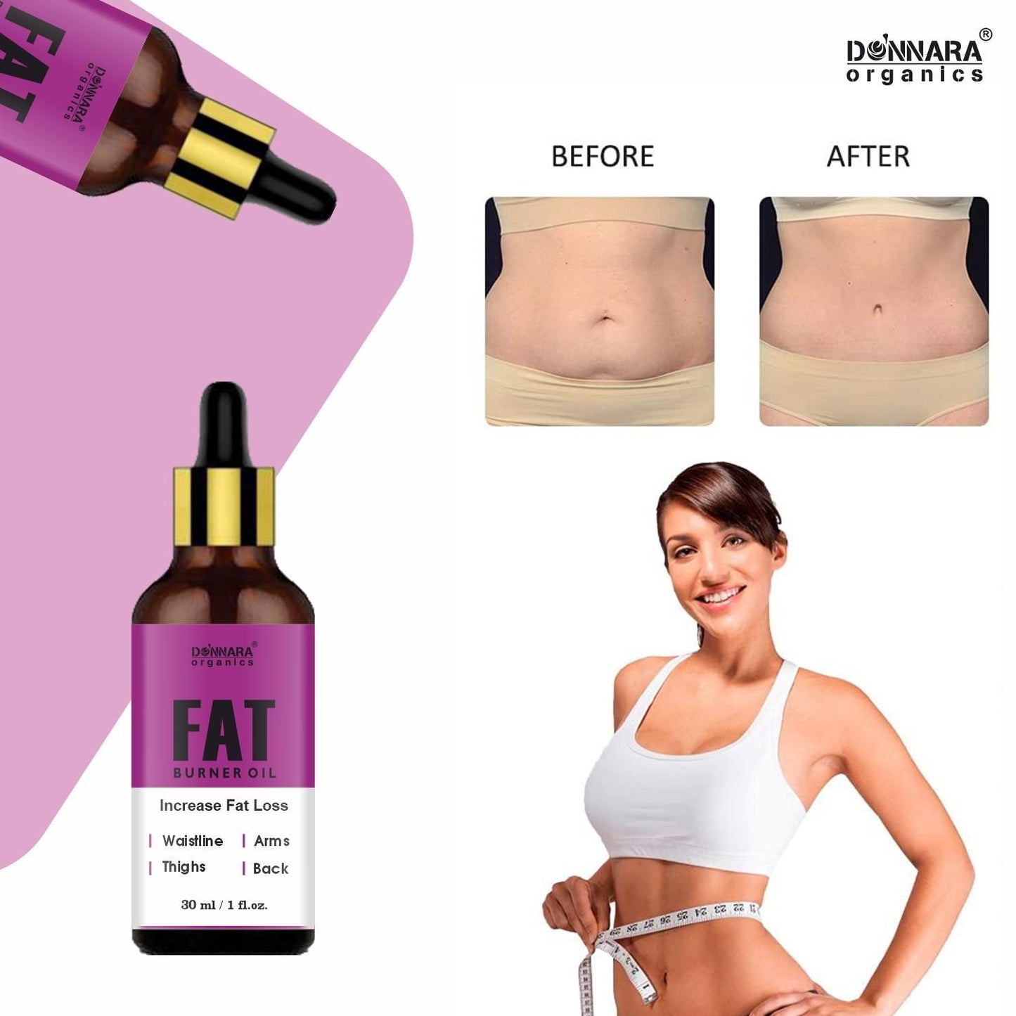 Donnara Organics Premium Fat Loss Oil - A Belly fat reduce oil/ weight loss massage oil/ fat burner oil for women/ slimming oil 30ml