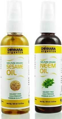 Donnara Organics Sesame Oil and Neem Essential Oil (Pack of 2)