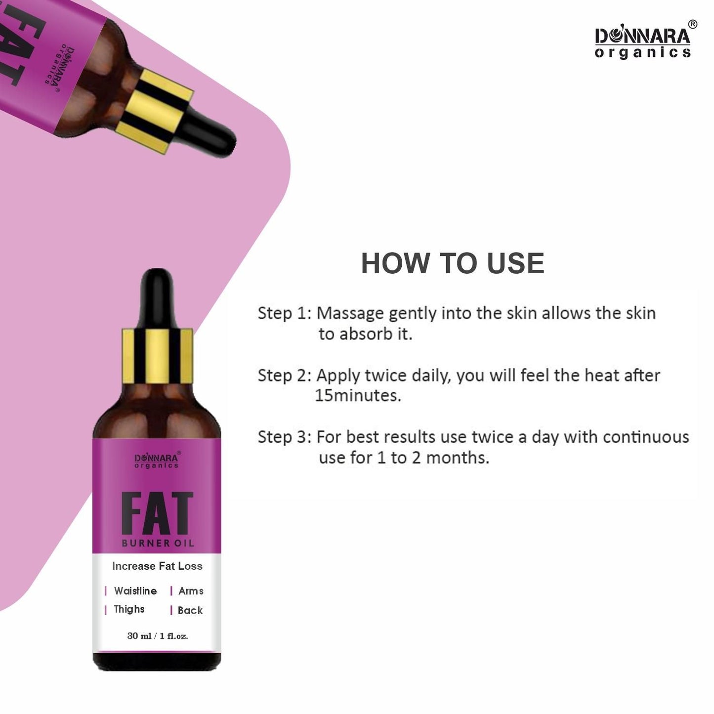 Donnara Organics Premium Fat Loss Oil - A Belly fat reduce oil/ weight loss massage oil/ fat burner oil for women/ slimming oil 30ml