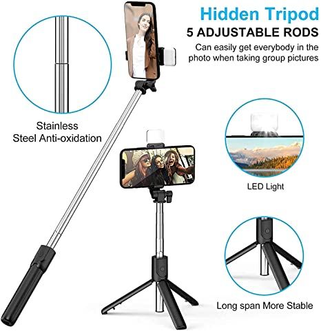 R1S Extendable Flash 3-in-1 Selfie Stick Tripod with Bluetooth Remote