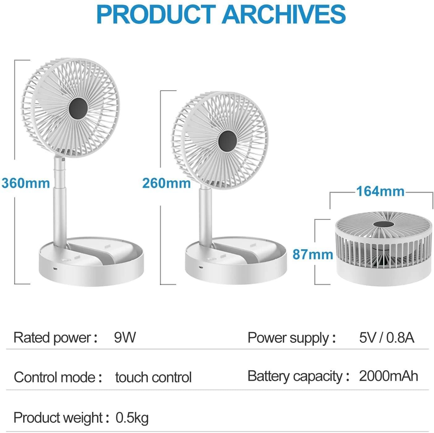 Rechargeable Adjustable Folding Telescopic Table Fan