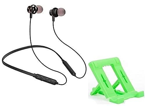 Wireless bluetooth In Ear Neckband With Mic (Multicolor) with Foldable Mobile Stand