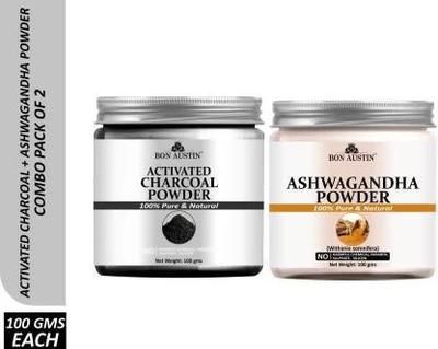 Bon Austin Activated Charcoal Powder & Ashwagandha Face Mask Powder (Pack Of 2)