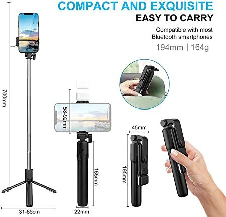 R1S Extendable Flash 3-in-1 Selfie Stick Tripod with Bluetooth Remote