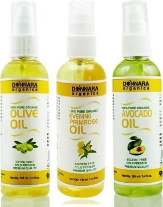 Donnara Organics Olive oil, Evening Primrose oil & Avocado Hair Oil (Pack of 3)