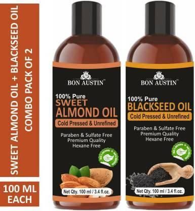 Bon Austin Premium Sweet Almond Oil & Blackseed Essential Oil (Pack of 2)