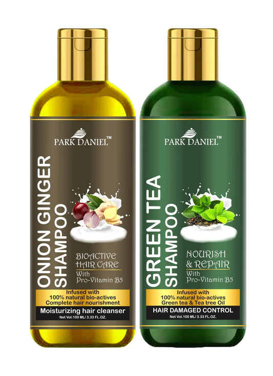 Park Daniel Premium Pure and Natural Onion Ginger & Green Tea Shampoo Combo Pack Of 2 bottle of 100 ml(200 ml)