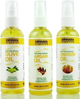 Donnara Organics Olive oil, Argan oil & Wheatgerm Essential Oil (Pack of 3)